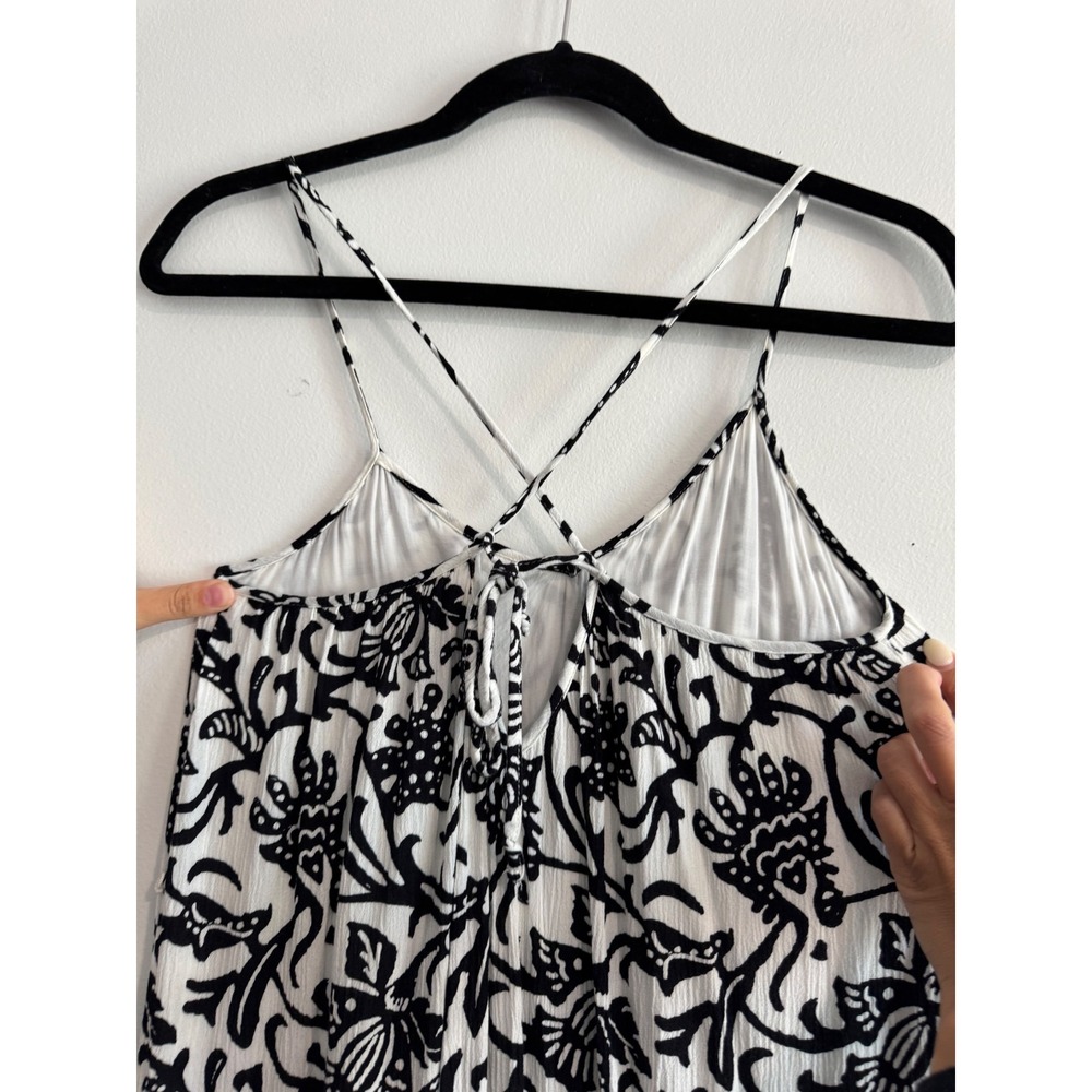 Vacation summer dress LOFT Floral Maxi Dress Womens XSP Black White Strappy Back - Picture 4 of 5